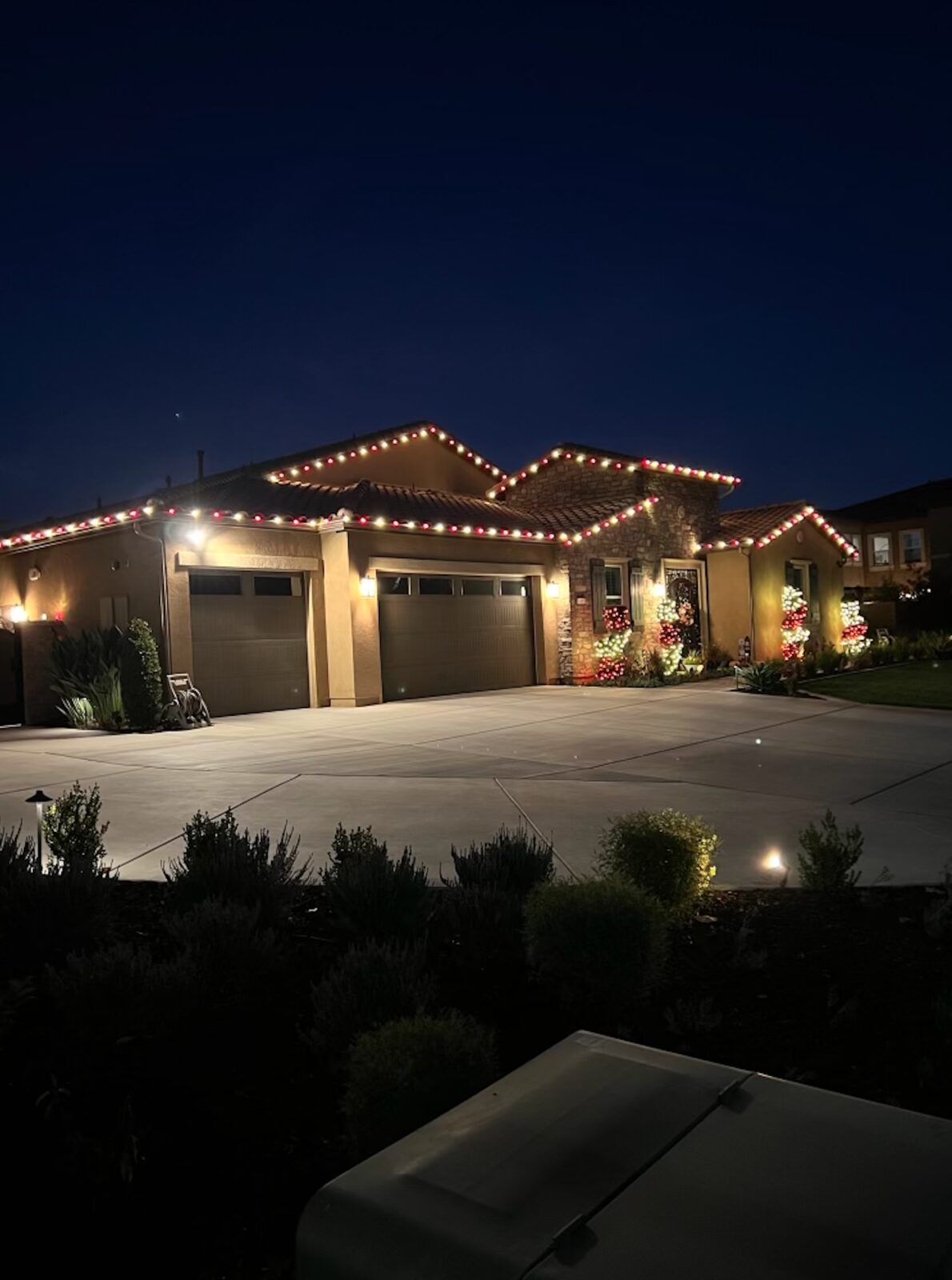 Red and white festive two-story